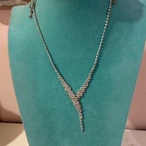 Elegant Silver Mesh Crystal Necklace Bracelet Dangle Earrings Set